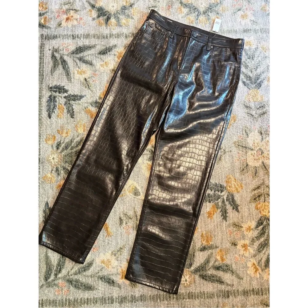 GAP High Rise Vegan Croc Leather Cheeky Straight Pants 32 14 Long Tall NWT